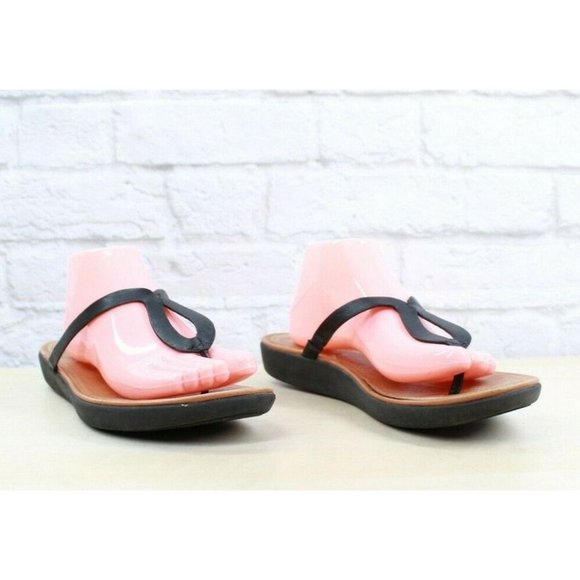 FITFLOP Banda Black Leather Thong Slim Wedge Thong Sandals Size 11 - Picture 3 of 9
